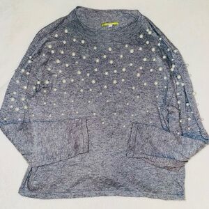 Gianni Bini Gray Pearl Pullover Sweater Size Large Long Sleeve